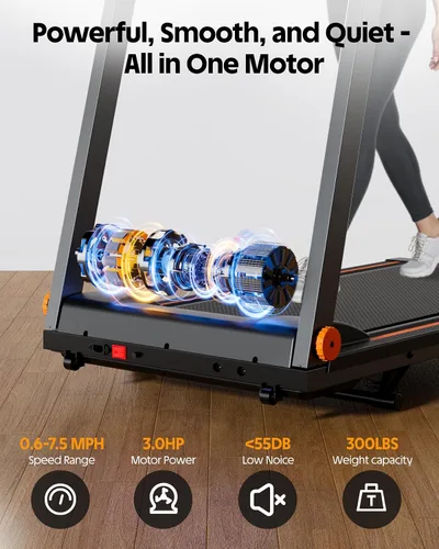 Vista 4 de 5% Incline Walking Pad Treadmill, 300LB Capacity Folding Treadmills for Home, Walking pad with Handle bar, 3.0 HP Quiet Dual Cushion System