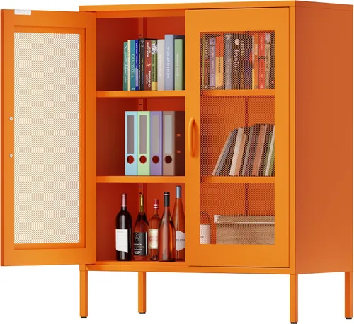 Vista 15 de Chshin Gabinete de Almacenamiento de Metal con Puertas, Gabinete de Acento Negro, Gabinetes de Almacenamiento de Clóset de Metal, Soporte de Medios
