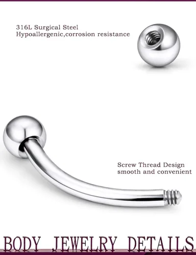 Vista 3 de Jenxnjsjo Piercing para cejas, 0.63 onzas, 0.630.390.39 pulgadas, joyería para mujer, diseño de labret vertical, labio, barra curvada, aretes