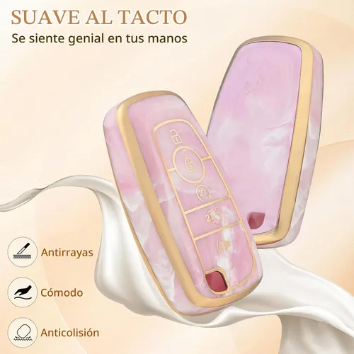 Vista 3 de OFFCURVE Funda para llavero de coche compatible con Ford E-Keychain, Dorado Rosa, Moderno