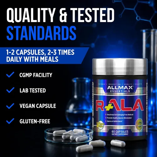 Vista 8 de ALLMAX R+ALA - 60 Cápsulas - Potente antioxidante - Aumenta la entrega de nutrientes - 60 porciones