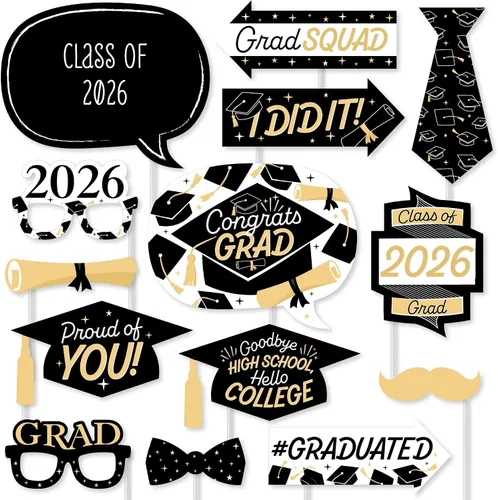Vista 16 de Big Dot of Happiness Accesorios de graduación en blanco y negro para sesión de fotos 2026, juego de 20 unidades de accesorios de cabina de fotos