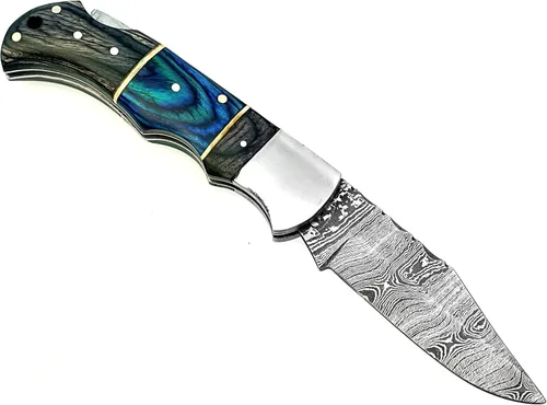 Vista 3 de Cuchillo de bolsillo de acero de Damasco, hecho a mano, cuchillo plegable de alta calidad para hombres, cuchillo al aire libre para camping