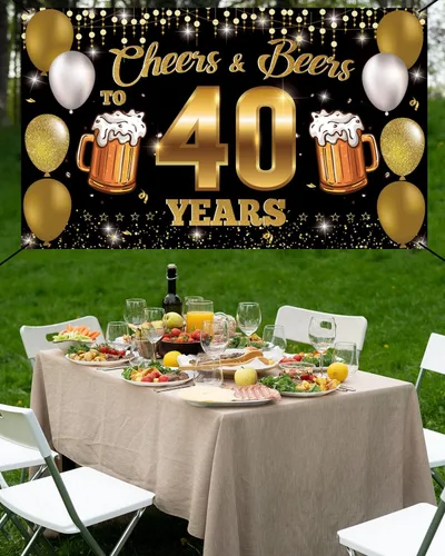Vista 5 de Pancarta de fondo con texto en inglés "Cheers to 40 Years", decoración de feliz cumpleaños número 40 para hombres y mujeres, fiesta de cumpleaños