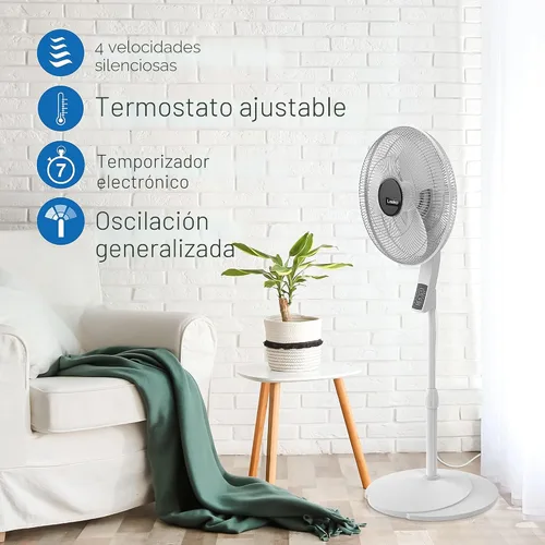 Vista 4 de Lasko Ventilador de pedestal oscilante, termostato, altura ajustable, control remoto, temporizador, 4 velocidades, para dormitorio, sala de estar