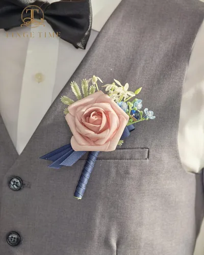 Vista 5 de TINGE TIME Boutonniere - Juego de 6 boutonniere de boda para hombre, Boutonniere para novio, novio y padrino, juego para baile de graduación, boda