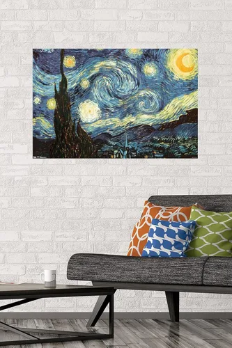 Vista 2 de Trends International Póster de pared The Starry Night de Vincent van Gogh, 22.375 x 34 pulgadas, versión premium sin marco