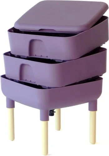 Vista 6 de FCMP Outdoor - The Essential Living Composter, contenedor de vermicompostador de gusanos de 2 bandejas (HF-LC4000v2-PUR) Ciruela