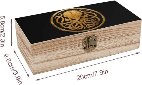 Vista 2 de Cthulhu - Caja de almacenamiento de madera organizadora con tapa con bisagras y cierre frontal para decoración del hogar