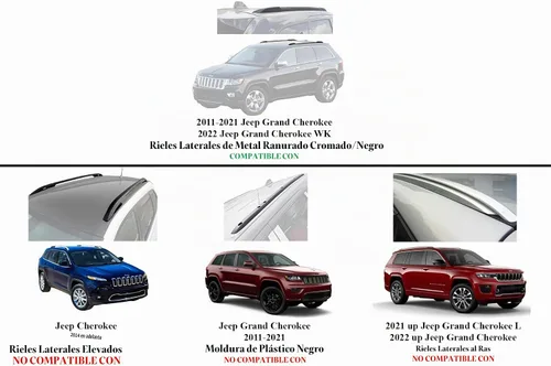 Vista 4 de BRIGHTLINES - Barras transversales de aluminio para Jeep Grand Cherokee Ajuste rieles laterales de techo de metal ranurado, juego de repuesto