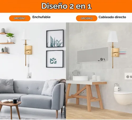 Vista 5 de Juego de dos apliques de pared regulables, apliques de pared enchufables con pantalla de tela blanca, lámpara de pared para dormitorio, sala