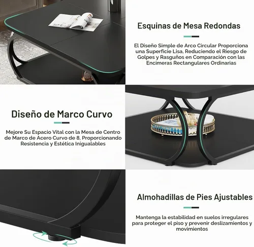 Vista 6 de Tribesigns Mesa de centro cuadrada con estante de almacenamiento abierto para sala de estar, mesa central grande de madera de 39 pulgadas, mesas