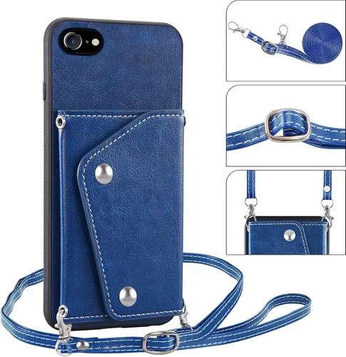 Vista 5 de Asuwish Funda de teléfono para iPhone 7/8/SE 2020/2022, funda tipo cartera con protector de pantalla y tarjetero y correa cruzada iPhone7 iPhone8 7s