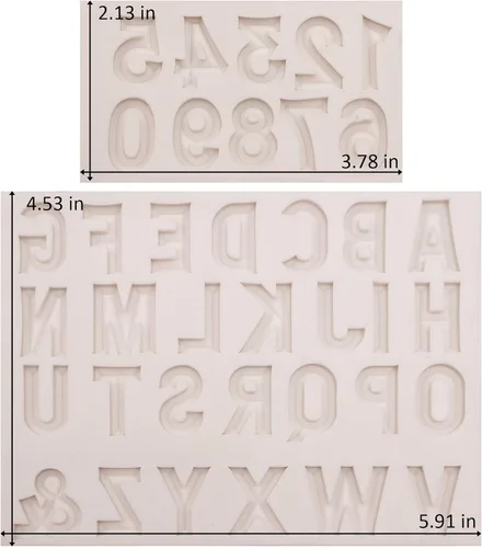 Vista 2 de 26 moldes de silicona con letras mayúsculas, 3D del alfabeto número 0-9 moldes de chocolate, para cumpleaños, aniversario, día de San Valentín