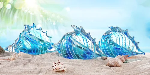 Vista 6 de EUSTUMA Figuras de peces de caracola de vidrio soplado a mano,Adorno de animales marinos para decoración del hogar,Colección de animales marinos