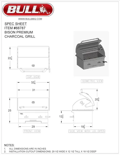 Vista 9 de Bull Bison Premium - Parrilla de carbón integrada de 30 pulgadas (BG-88787)