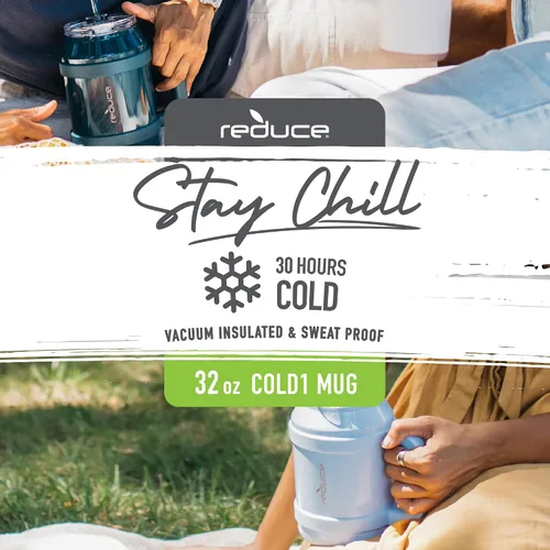 Vista 2 de REDUCE Vaso de agua reutilizable Cold1 de 32 onzas – Mango ergonómico – Aislamiento de doble pared – Taza resistente de escritorio/mesa con tapa