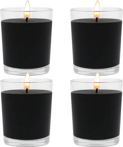 Vista 14 de Juego de 4 velas votivas verdes para Navidad y día de San Patricio, velas de cera de soja sin perfume rellenas de vidrio transparente