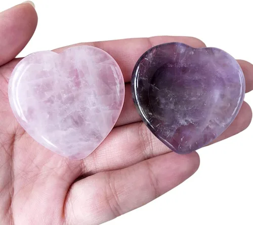 Vista 9 de 2 piedras de corazón preocupadas por la ansiedad, bolsillo en la palma del pulgar, meditación de energía positiva, cristal curativo de chakras, 7
