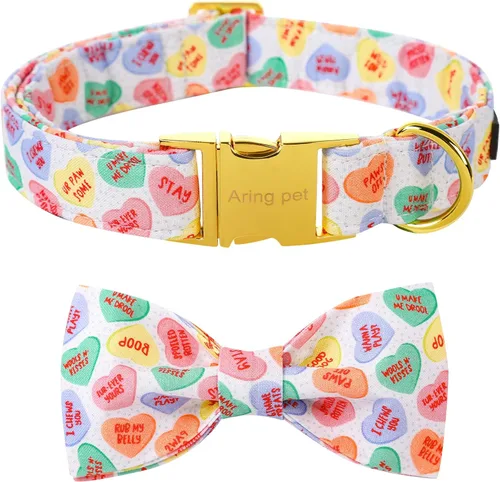 Vista 20 de ARING PET Collar de perro con corbatín, collares de terciopelo para perros con corbatín extraíble, collar de lazo ajustable para perros hembras
