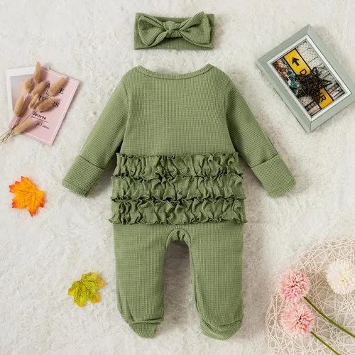 Vista 4 de Ropa para bebé recién nacida, con volantes, con cremallera, para llegar a casa, ropa de otoñoinvierno de 0 a 12 meses