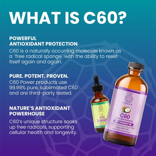 Vista 5 de C60 Power MCT - Aceite de coco orgánico de 2 onzas, 99.99% de fullerenos de carbono puro Levante la carga oxidativa, optimice la función