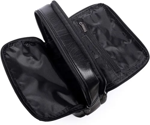 Vista 5 de Hebetag Bolso bandolera de cuero pequeño para hombres y mujeres, para viajes al aire libre, negocios