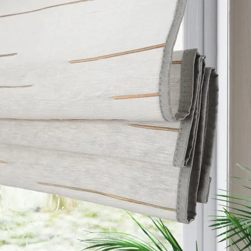 Vista 13 de Yin Yang Persianas romanas de bambú opacas sin cables, elegantes persianas romanas de madera tejida natural con cenefa de 6 pulgadas de alto