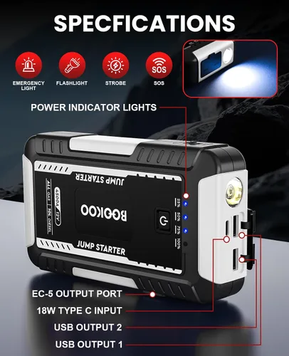 Vista 4 de BOOKOO Arrancador portátil del salto de la batería del coche 4500A 12V para Negro - plata