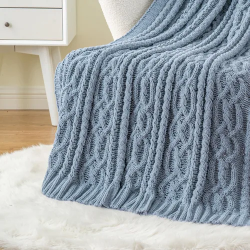 Vista 20 de Battilo Manta Negra para Sofá, Manta de Punto Cable para Cama, Silla, Decoración del Hogar, Manta de Chenilla Tejida Suave y Acogedora, Manta Negro