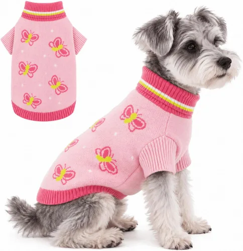 Vista 11 de PUMYPOREITY Suéter de vacaciones para perro, acogedor suéter de invierno, ajuste elástico, cuello alto, tema de Navidad para perros pequeños y Verde