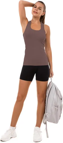 Vista 26 de MathCat Camisetas de entrenamiento para mujer, sin costuras, básicas, sin mangas, con espalda cruzada, atlética, yoga, correr, uso diario