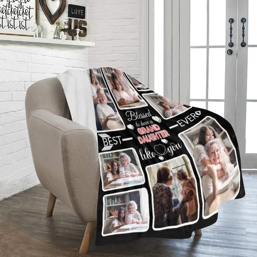 Vista 7 de Manta personalizada para nieta, mantas personalizadas con fotos, haz una manta de cama personalizada, manta de recuerdo personalizada para la mejor