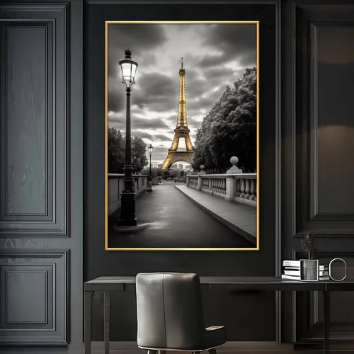Vista 7 de Arte de pared en lienzo de la Torre Eiffel dorada, decoración de la Torre Eiffel, lienzo de la Torre Eiffel en blanco y negro, decoración de pared