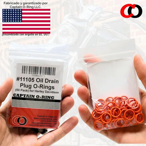 Vista 7 de Paquete de 50 – Repuesto de junta tórica #11105 para tapón de drenaje de aceite Harley Davidson Oring (color naranja)