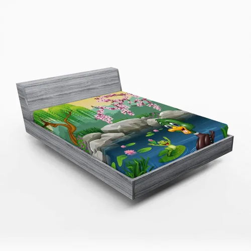 Vista 84 de Ambesonne Juego de sábanas bajeras veganas, ilustración de plátanos simétricamente alineados con patrón de frutas exóticas, funda de cama
