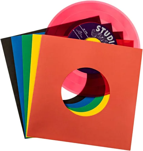 Vista 9 de Fundas para discos de vinilo de 45 rpm – 7 pulgadas, protección sin ácidos, cubiertas de papel multicolor para discos individuales de 7 pulgadas