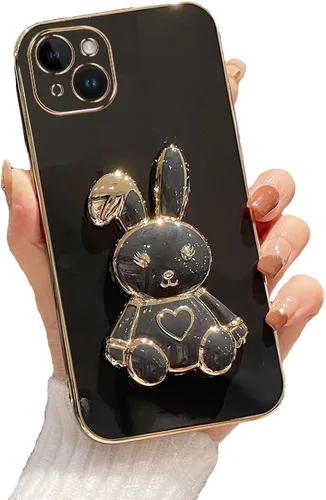 Vista 77 de Funda con soporte de conejo de corazón para Xiaomi Redmi A1, galvanizado suave TPU protector delgado a prueba de golpes con lindo conejito soporte