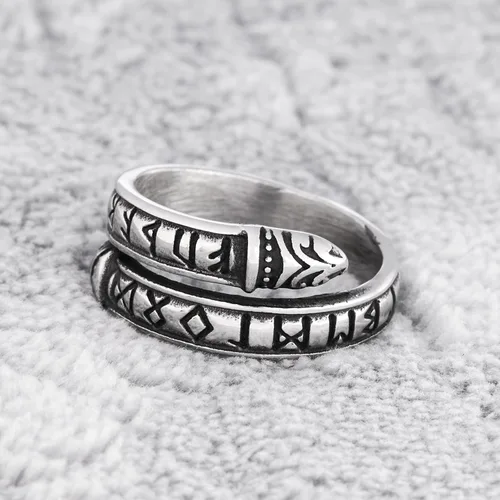 Vista 2 de Gungneer Anillo circular de runa vikinga nórdica de acero inoxidable para hombres y mujeres, joyería de amuleto pagano nórdico