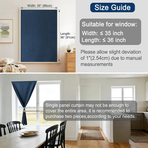 Vista 7 de Foxdecor Cortinas opacas adhesivas para dormitorio, sala de estar, 36 pulgadas de largo, sin taladro, aislamiento térmico y protección UV, cortinas