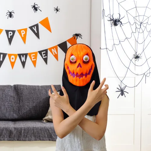 Vista 5 de Scary Pumpkin Mask, Full Face Halloween Costume for Adult Unisex A-pumpkin