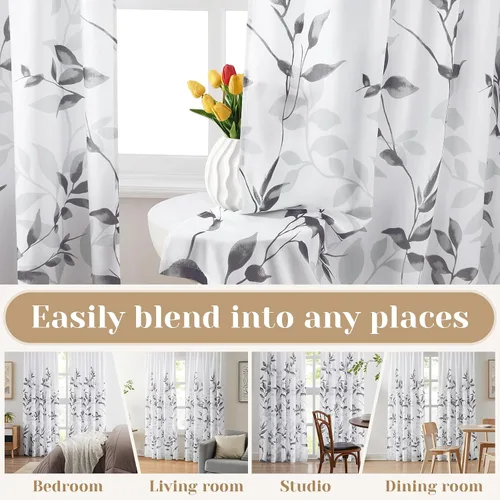 Vista 4 de HOMEIDEAS Cortinas traslúcidas de privacidad gris claro y blanco, 52 x 96 Hojas-gris claro
