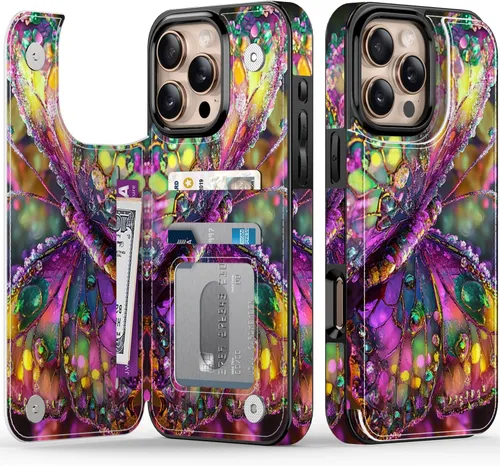 Vista 44 de FUNMIKO Funda tipo cartera para iPhone 13 con tarjetero, bloqueo RFID, protección de grado militar y obras de arte impresas con rayos UV, cierre
