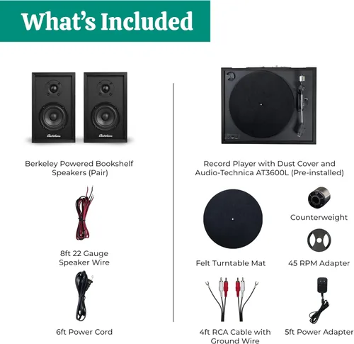 Vista 9 de Electrohome Montrose - Reproductor de discos de vinilo inalámbrico actualizable con Berkeley, altavoces Bluetooth alimentados, tweeter de 1 pulgada