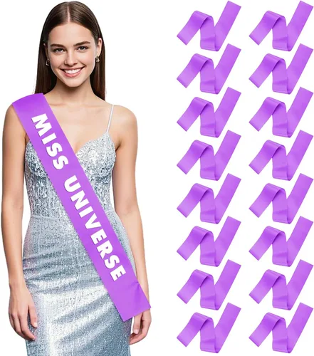 Vista 16 de Dreamtop 16 piezas de faja de satén en blanco negras para concursos, Señorita Mayor América 2026, faja para concurso de belleza