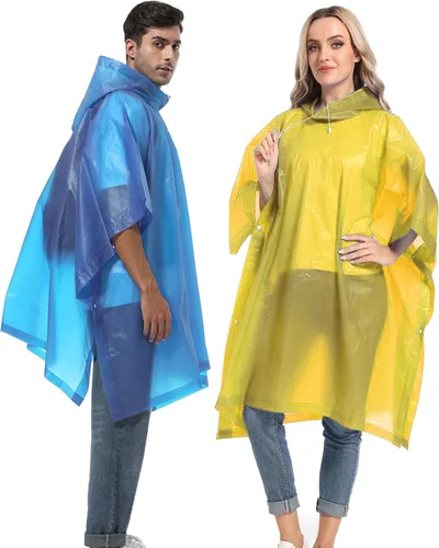 Vista 73 de Ponchos de lluvia reutilizables con capucha con cordón para adultos, abrigo de lluvia grueso impermeable, 2 paquetes
