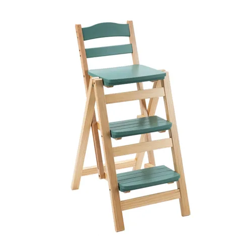 Vista 11 de Taburete de bar plegable, taburete de escalera de 3 escalones, escaleras de madera multifuncionales con capacidad de carga de 330 libras