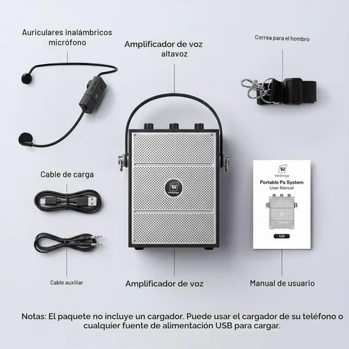 Vista 9 de Amplificador de voz, sistema PA portátil con micrófono de diadema inalámbrico y altavoz, micrófono portátil Bluetooth de 40W y altavoz