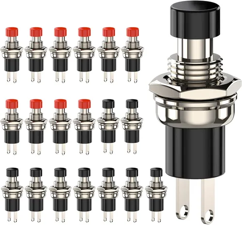 Vista 12 de Interruptor de botón momentáneo, 1A 250VAC SPST Mini interruptores de botón cerrado normal (NC) tapa negra y roja - 20 piezas