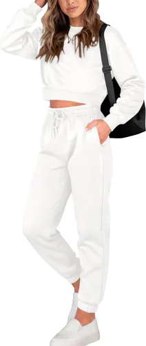 Vista 73 de BTFBM Conjunto deportivo de 2 piezas para mujer, camiseta corta de manga larga, sin botones, pantalón con cordón ajustable, pantalones deportivos
